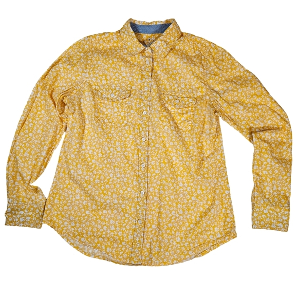 St John's Bay Womens Long Sleeve Button Up Shirt, Yellow/White Floral, Medium - Picture 6 of 12